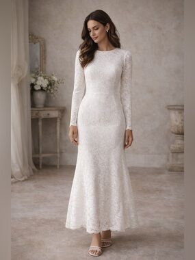 l'ide belle detachable organza sleeve drop-waist maxi dress Classic Fitted Gowns: Lace and Detachable Trains